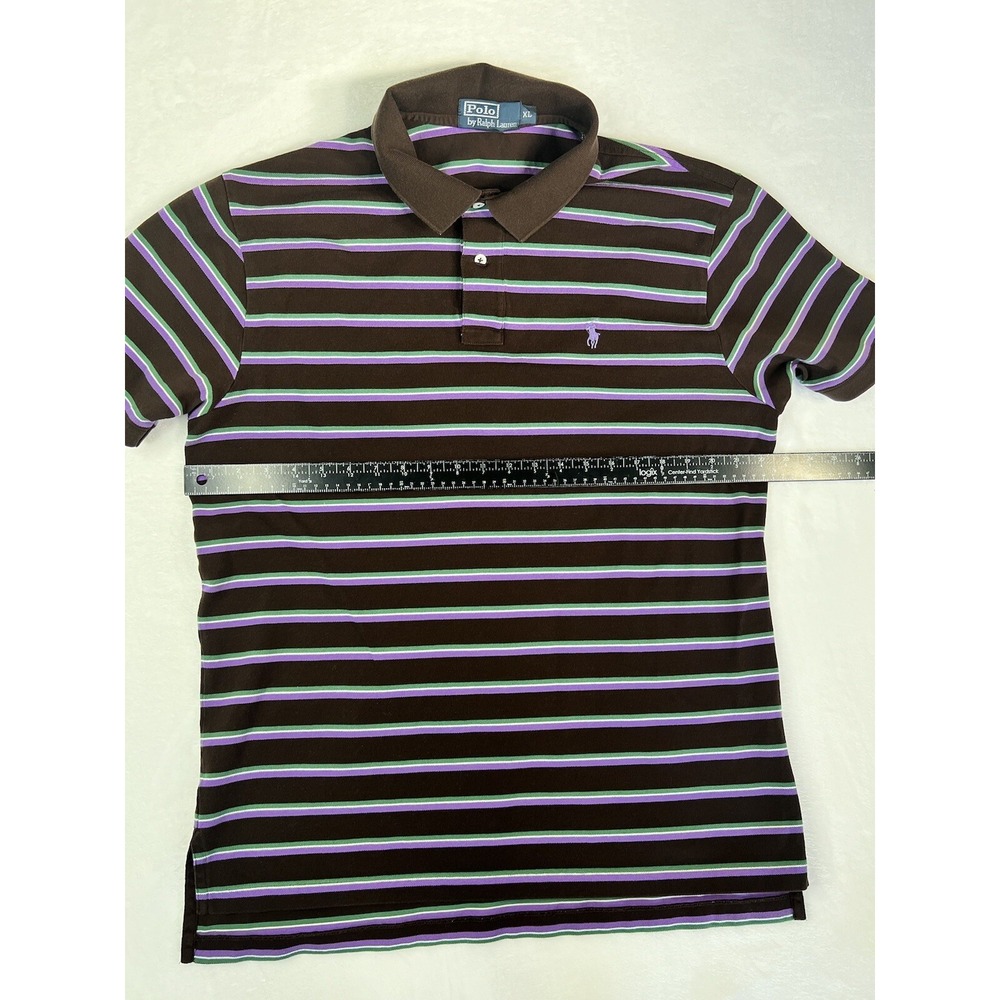 Men's Vintage Polo Ralph Lauren Striped  Polo Shirt Brown‎ Purple Green Size XL - Picture 7 of 10